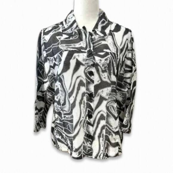Toni Morgan Trucker Jacket Waist Length Button Front Flattering Fit Gray W US M - Picture 1 of 8